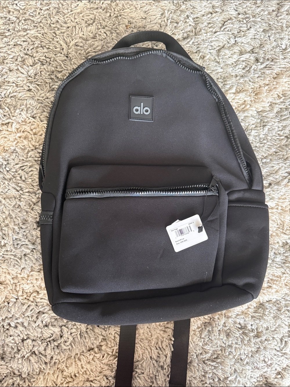 ALO Yoga Black womens Backpack with Front Zip and side Zip Pocket